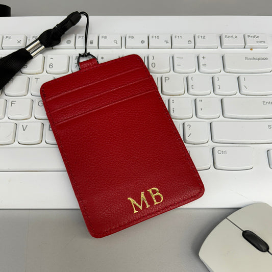 PROMENADE LEATHER ID LANYARD CARD HOLDER RED