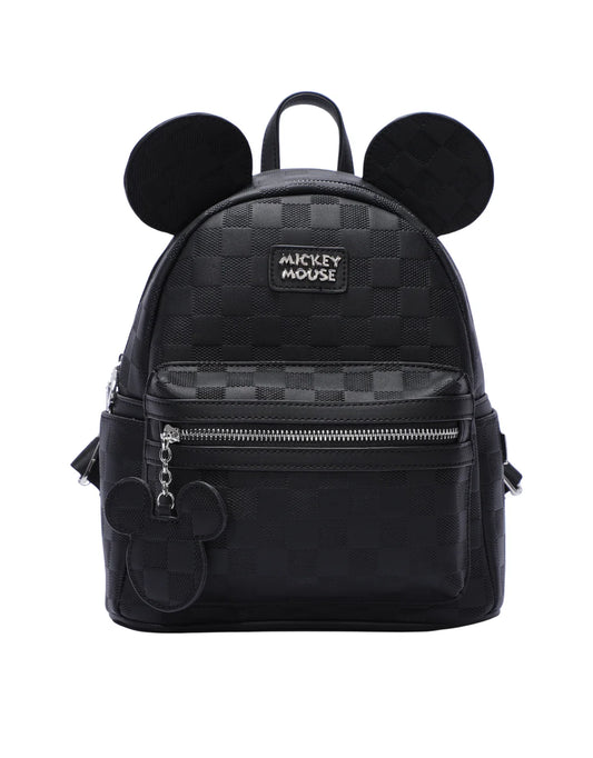 Disney Mickey Mouse Vegan Leather Grided Backpack - Black