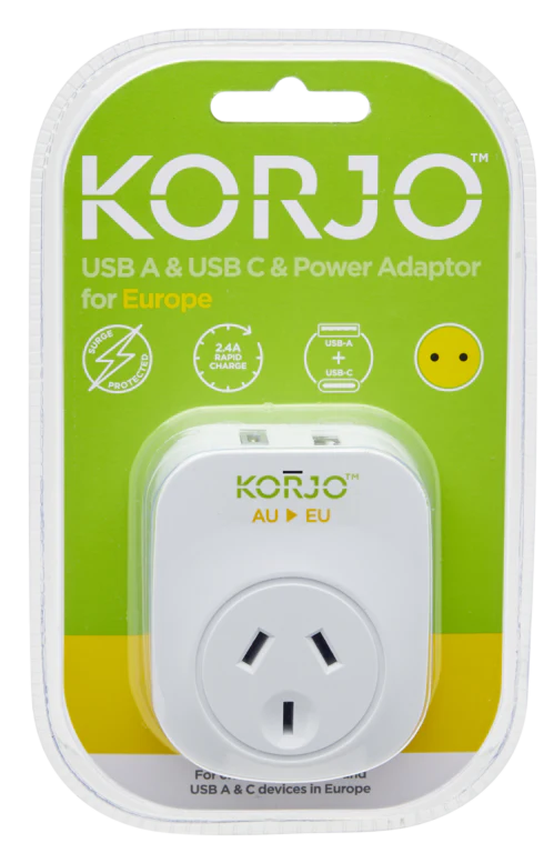 KORJO USB A & C POWER ADAPTOR FOR EUROPE
