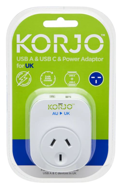 KORJO USB A & C POWER ADAPTOR FOR UK