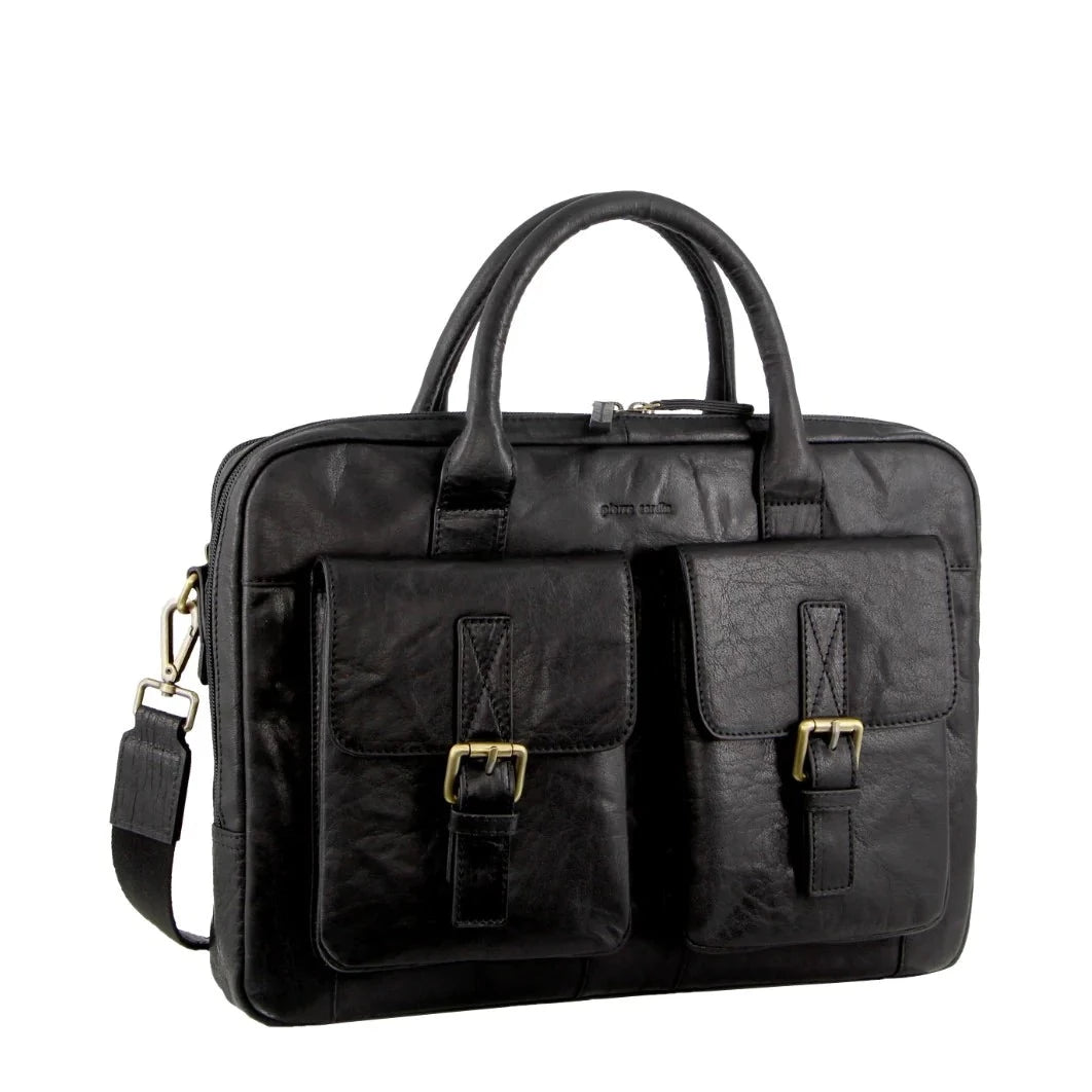 PIERRE CARDIN LEATHER LAPTOP BAG BLACK – Sydney Luggage