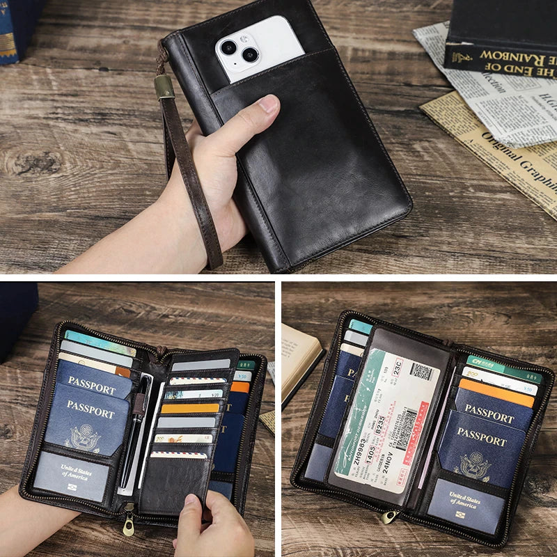 CONTACTS LEATHER PASSPORT WALLET COFFEE