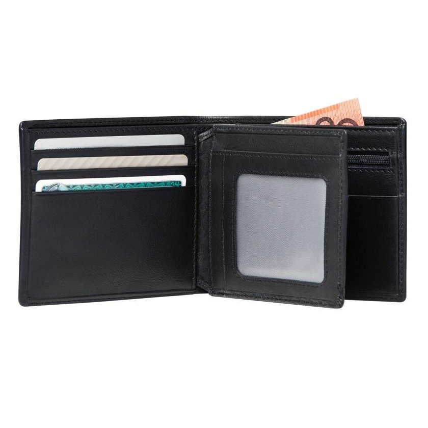 SAMSONITE DLX LEATHER WALLETS WALLET WITH COIN AND ID PLUS 7CC BLACK