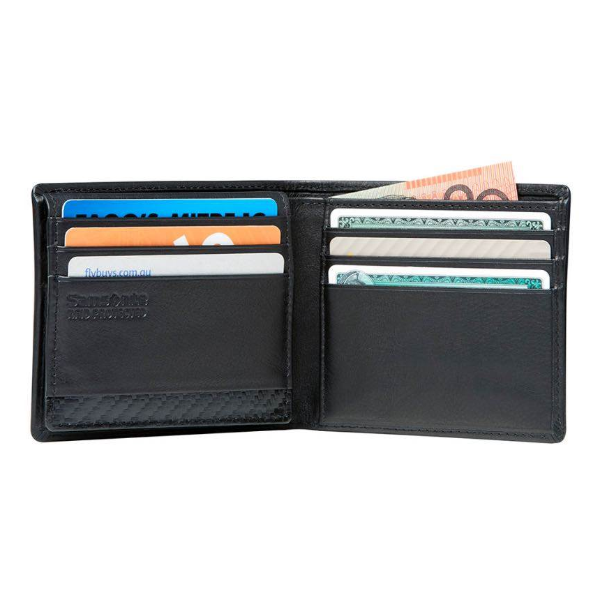 SAMSONITE DLX LEATHER WALLETS WALLET WITH ID PLUS 9CC BLACK